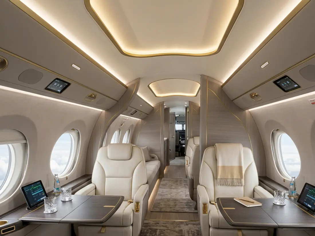 Gulfstream G700 ultra long range jet — five living areas with a master suite for long-haul travel